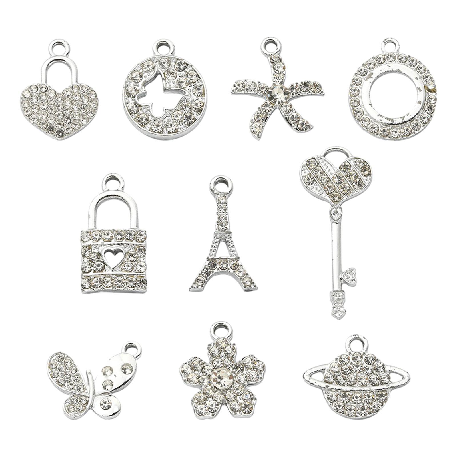 10 Pieces Rhinestone Charms Pendants Alloy for Jewelry Making for DIY Crafts