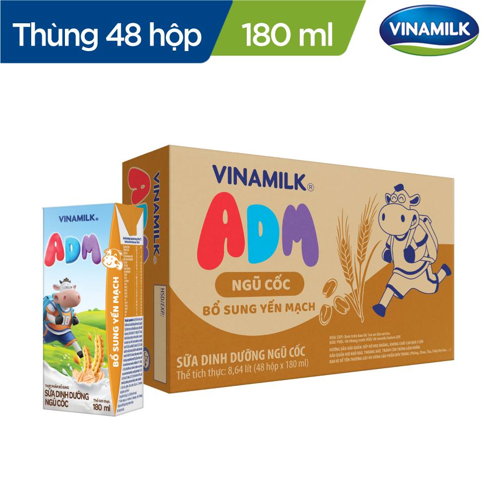 Sữa dinh dưỡng Ngũ cốc - Yến mạch Vinamilk ADM - Thùng 48 hộp 180ml