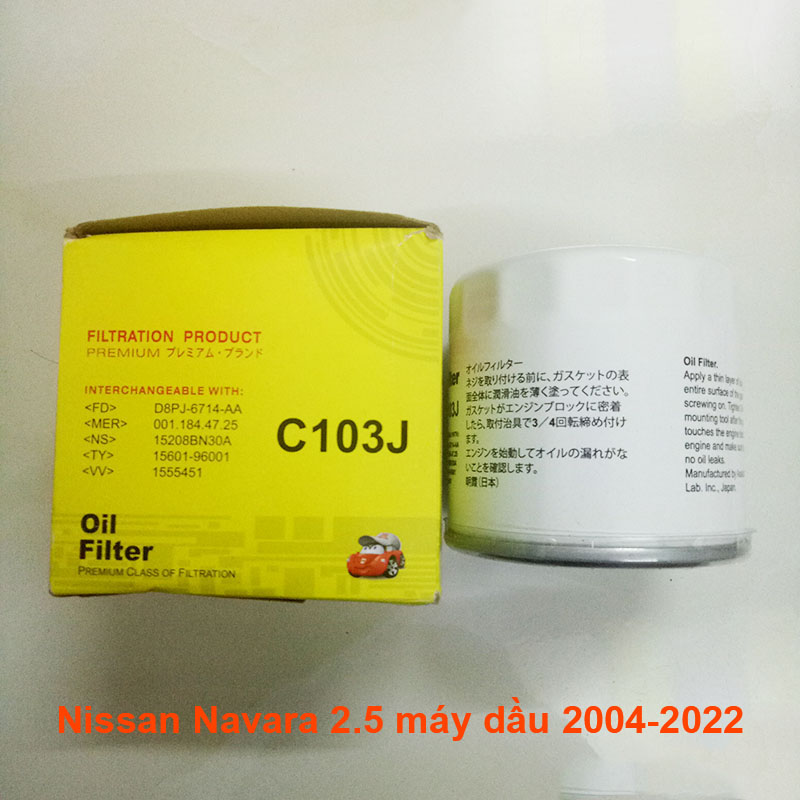 Lọc nhớt C103J-3 dùng cho Nissan Navara và Navara NP300 2.5 máy dầu 2004-2022 15208BN30A