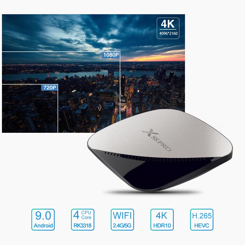Hộp Android 9.0 TV thông minh X88 PRO Bit UHD 4K VP9 H.265 2GB / 16GB 2.4G / 5G WiFi HD Media