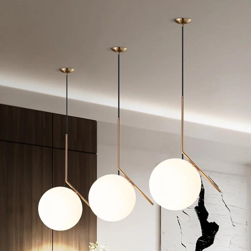 ĐÈN THẢ DECOR NORDIC PHONG CÁCH BẮC ÂU, ĐÈN THẢ CÀNH MẠ VÀNG CẦU THỦY TINH TRẮNG ĐỤC D200