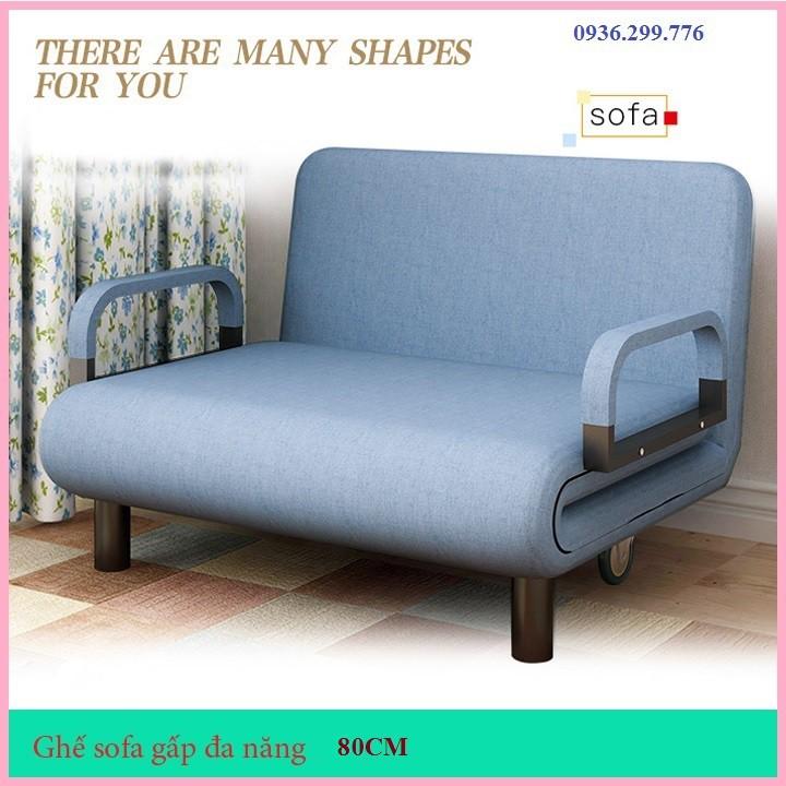 GHE80CM.1 sofa giường gấp gọn 120cm tặng kèm 2 gối (2 màu xanh và ghi)- Ghế sofa giường đa năng