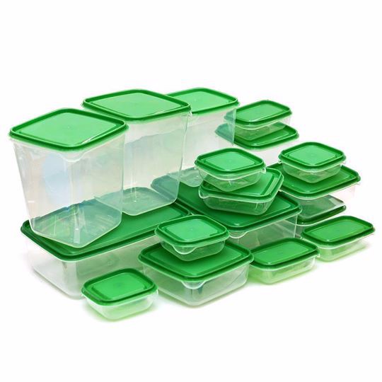COMBO Bộ Hộp Nhựa 17 Món Cao Cấp Dùng Được Lò Vi Sóng Kèm Nắp Đậy Màu Xanh - Tặng 1 phễu rót nước, thức ăn