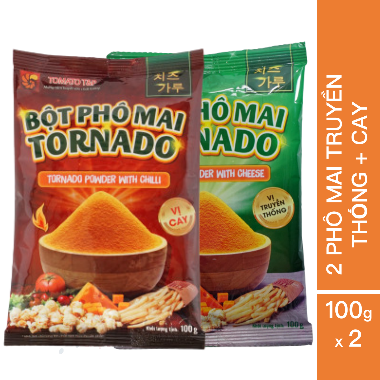 Combo 2 Gói Bột Phô Mai Tornado Vị Truyền Thống &amp; Vị Cay (100g / Gói)