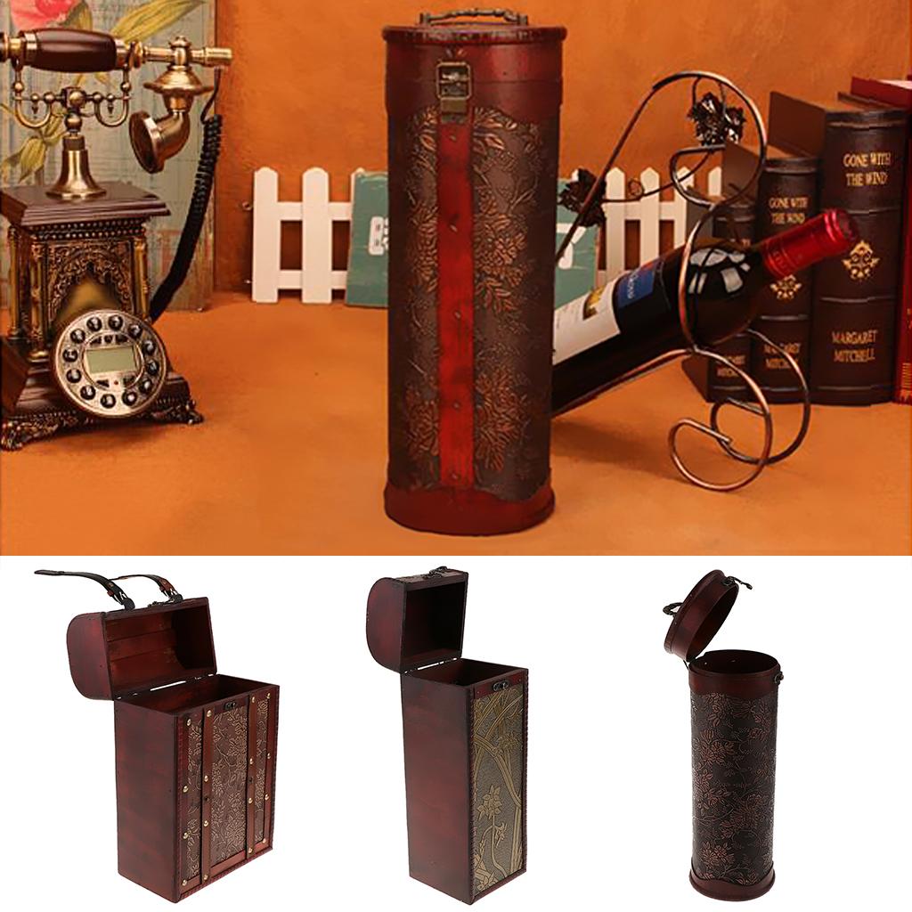 Wooden Wine Single Bottle Box with Antique Finish Daffodil Pattern