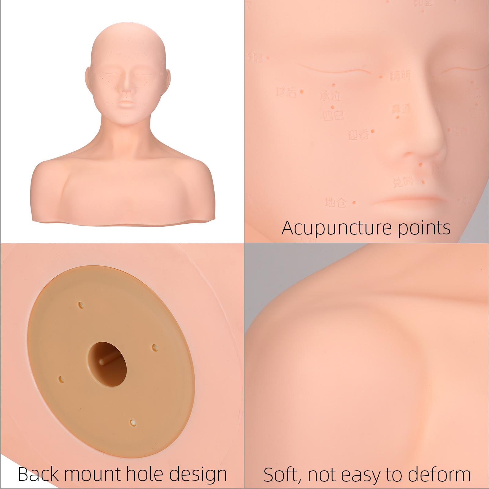 Đầu ma-nơ-canh bằng nhựa PVC mềm có các huyệt đạo để thực hành các kỹ thuật massage mặt.nối mi, trang điểm