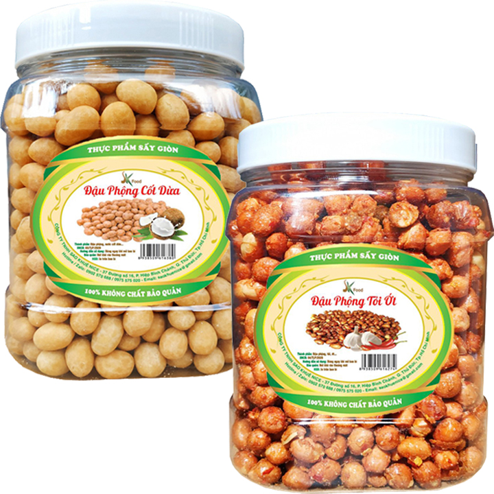 Combo 1Kg : 500G Đậu Phộng Rang Tỏi Ớt + 500G Đậu Phộng Da Cá Sấy ( Đậu Phộng Cốt Dừa) Thương Hiệu SK FOOD