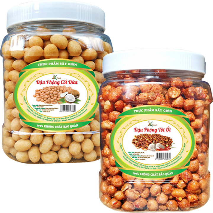 500G Đậu Phộng Rang Tỏi Ớt + 500G Đậu Phộng Da Cá Sấy Thương Hiệu SK FOOD