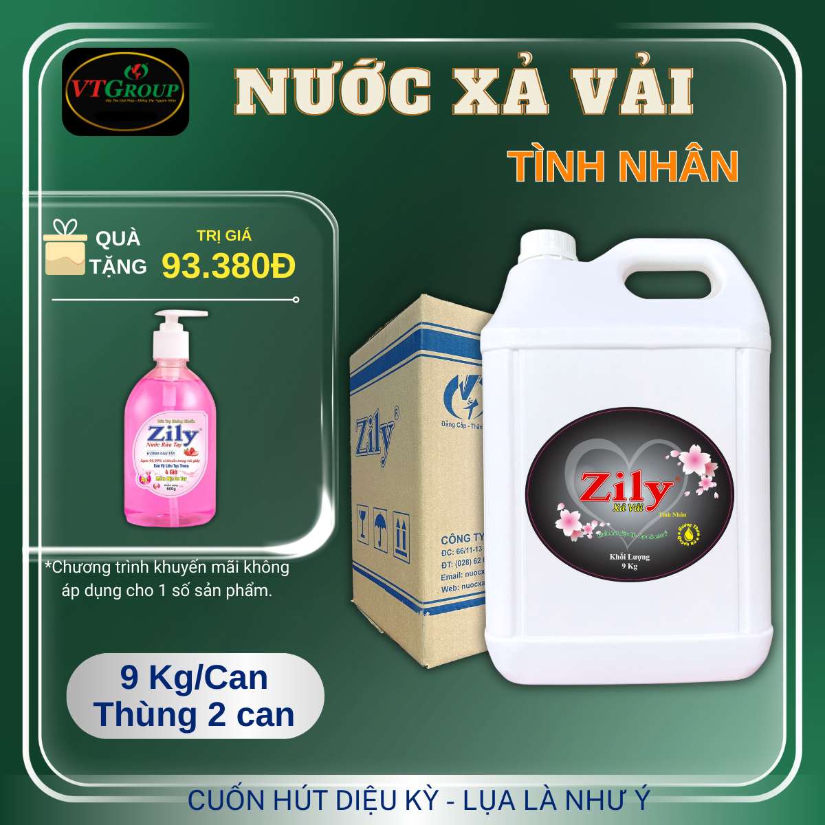 Nước Xả Vải Zily Can 9Kg (2 Can/Thùng) - Tặng 1 Chai Nước Rửa Tay Zily 500Gr