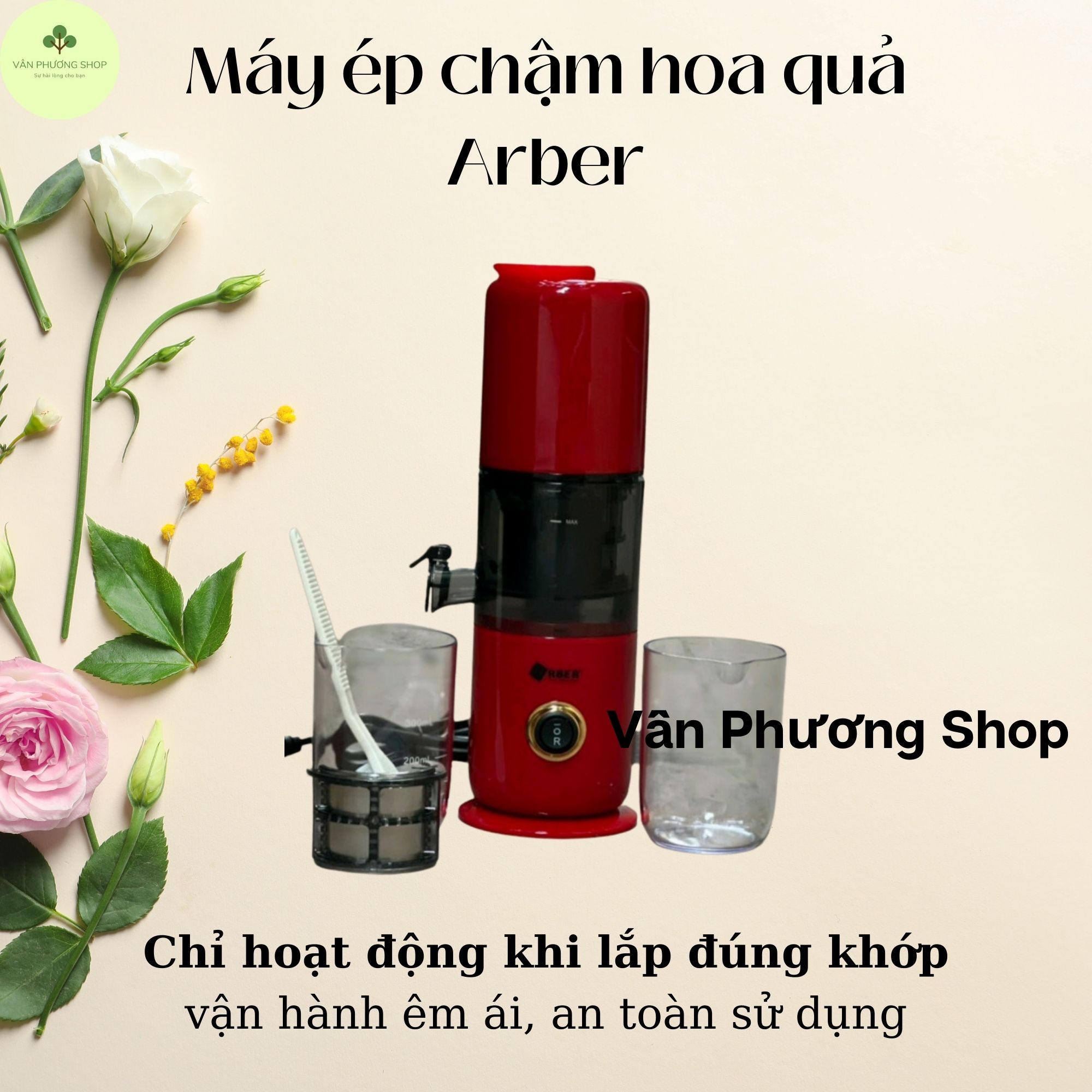 Máy Ép Chậm Trái Cây Mini ArBer MEC2068MĐ Màu Đỏ Trẻ Trung Vân Phương Shop - Hàng Chính Hãng