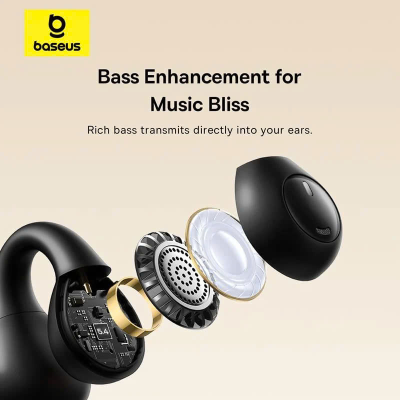 Tai Nghe Bluetooth OWS Baseus Bass 15 Clip (Bluetooth v5.4, 8H, Open-Ear, Dual-Mic ENC, Bass Enhancement, Directional Acoutics Technology, With Type-C 3A 0.3m cable) hàng chính hãng