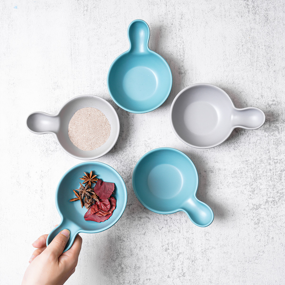 Dĩa chấm hình tròn có tay cầm bằng melamine cao cấp - 2 màu