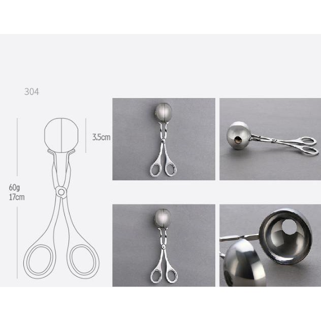 Kẹp Tạo Hình Bột Bánh Hình Viên &amp; Thịt Viên Bằng Inox