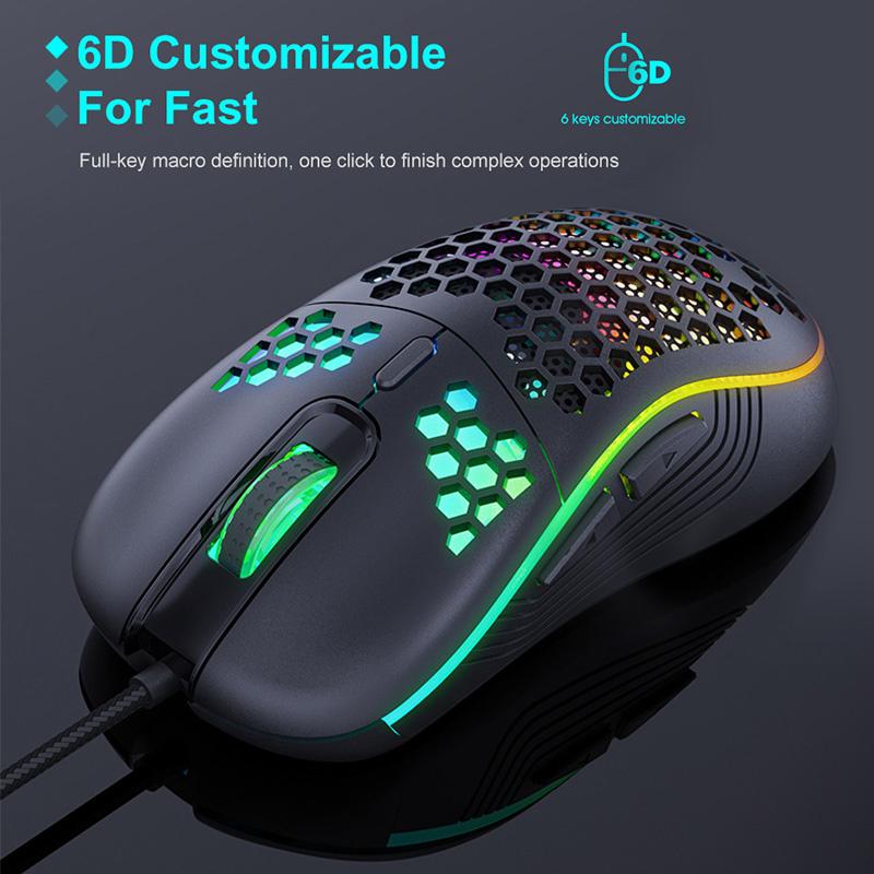 Nhẹ RGB Chuột Chơi Game 7200DPI Tổ Ong Vỏ Công Thái Chuột Cực Dệt Dây Cáp Cho Máy Tính Game Thủ Máy Tính Để Bàn PC