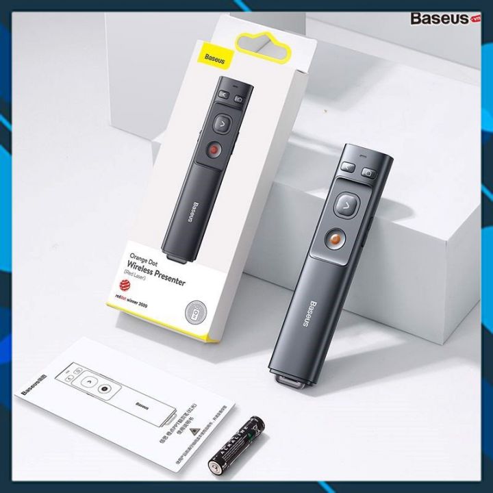 Bút Laser trình chiếu Baseus Orange Dot Wireless Presenter cho Laptop/ Macbook (100m. 2.4Ghz USB/Type C Receiver) -Hàng Chính Hãng