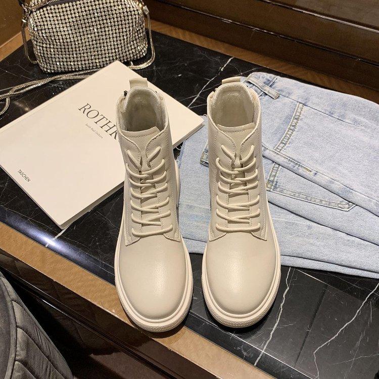 Giày bốt da PU cổ thấp thiết kế hợp thời trang cá tính cho nữ