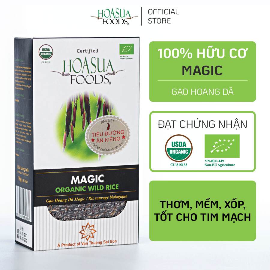 Gạo Hoang Dã Hữu Cơ Magic HOA SUA FOODS – mềm xốp hạt dài 1KG