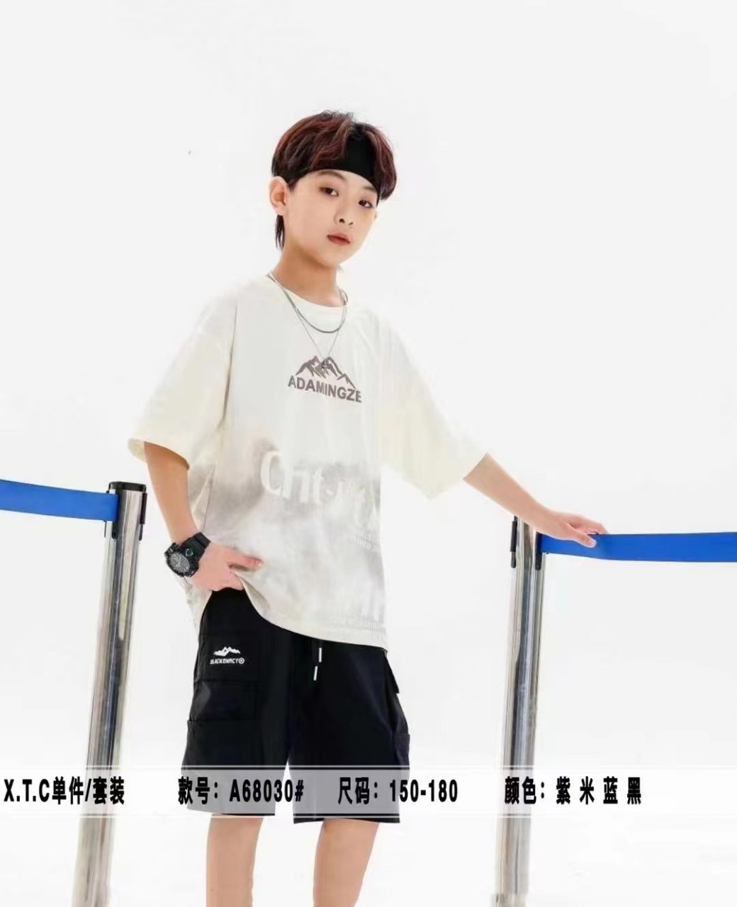 Bộ cộc tay bé trai size đại 10-18 tuổi in chữ ttt kiểu dáng thời trang hàng Quảng Châu cao cấp