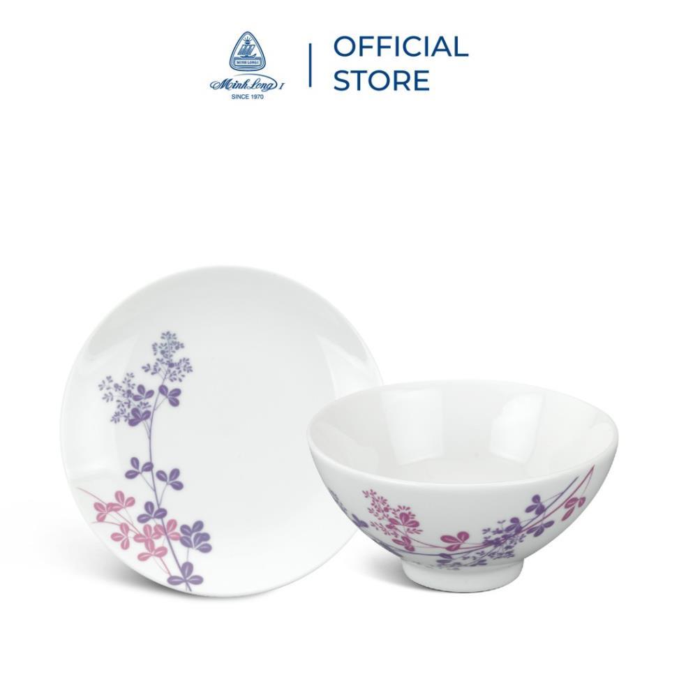 Bộ chén dĩa sứ Minh Long 24 sản phẩm - daisy - cỏ Tím