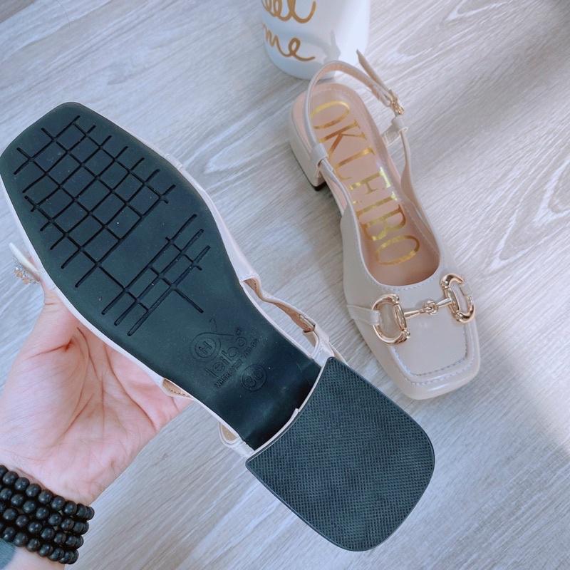 Giày cao gót 3p, giày cao gót mũi vuông khóa OKLEIBO gót vuông 3cm màu đen và trắng size 35 đến 39