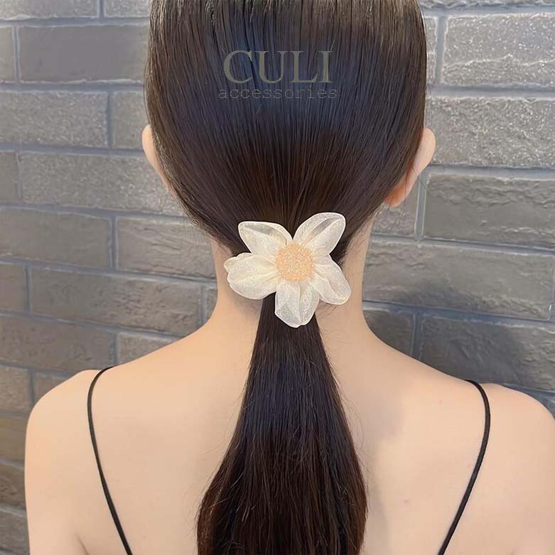 Dây cột tóc bông hoa vải voan nhũ kết đá siêu xinh - Culi accessories