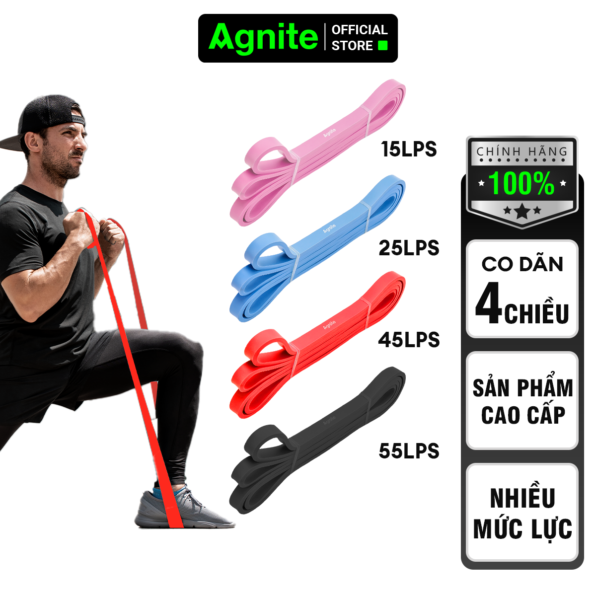 Dây kháng lực tập mông đùi chân và toàn thân Agnite chính hãng, dụng cụ hỗ trợ tập gym tại nhà - ER251-254