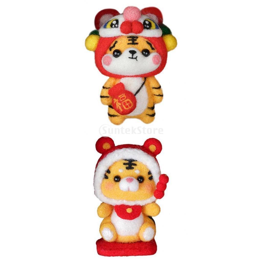 2x Wool Needle Felting Needle Felting Starter Kit Wool Felt Lovelty DIY Tigers Doll Making for Kids&amp;Adults