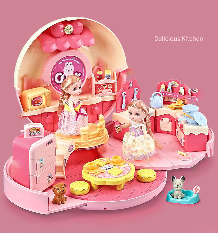 Balo đồ chơi công chúa hình Donut, có thể làm túi đeo chéo. Hộp đồ chơi nhà công chúa. Balo có 1 công chúa