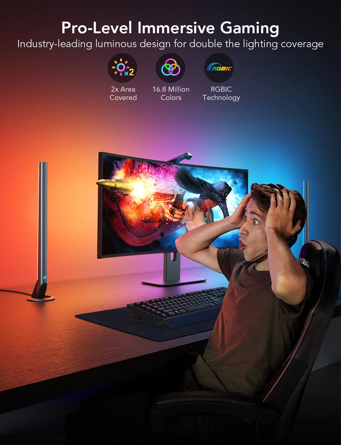 Đèn LED RGB Gaming Govee DreamView G1 Pro Gaming Light H604A | Đèn cho không gian chơi game, giải trí | Chuyển màu theo màn hình