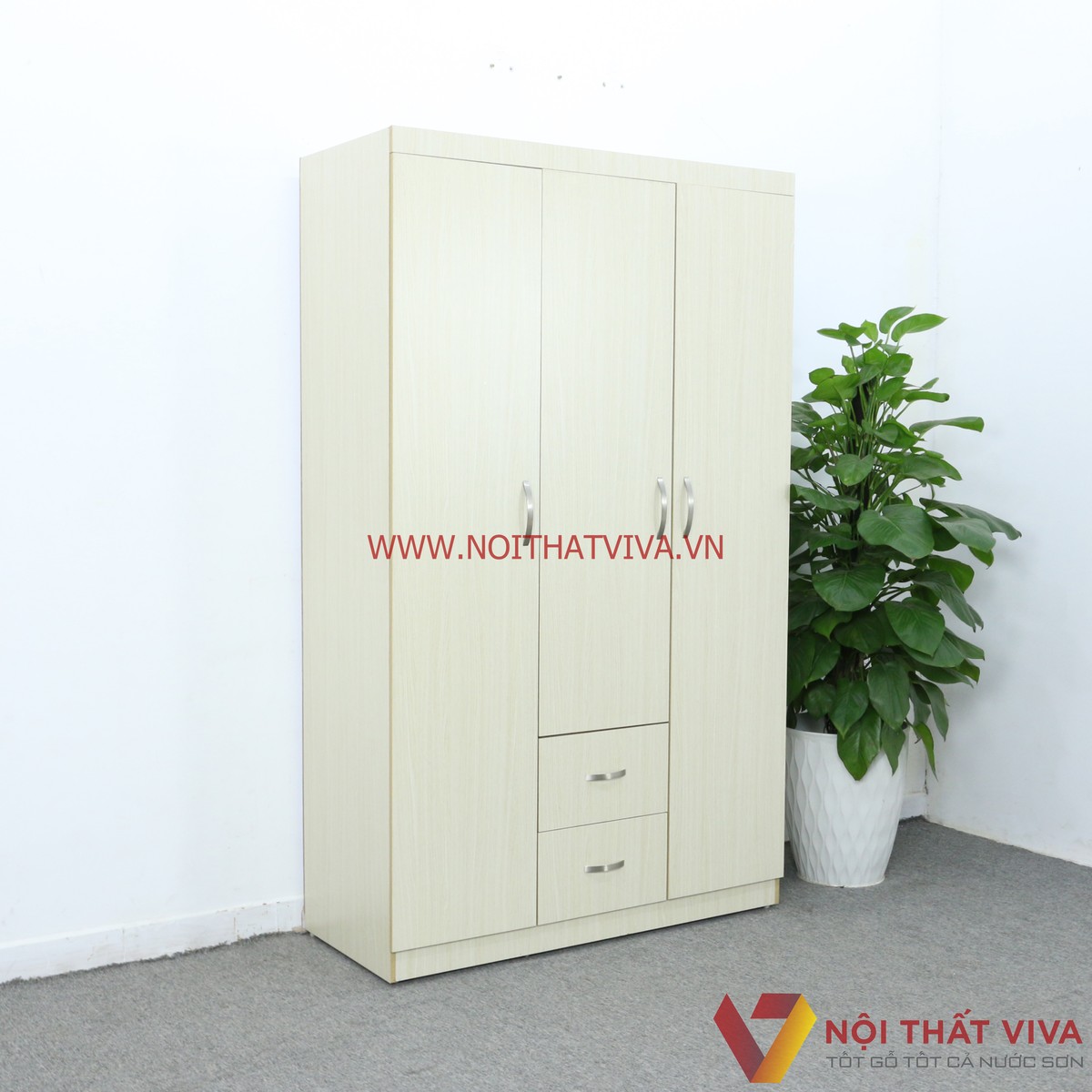 Tủ Áo Gỗ MDF 3 Cánh Melamine Màu Lim