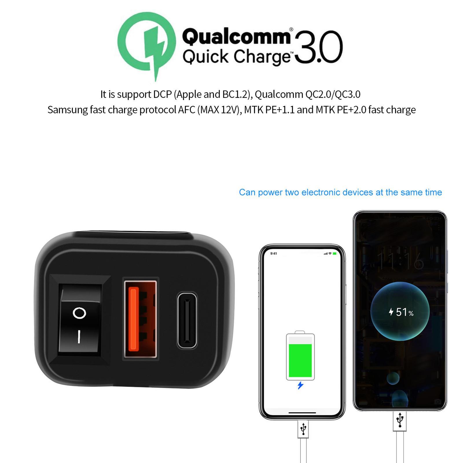 Motorcycle USB Charger Type C PD and .0 Fast Charging SAE to USB Adapter Red