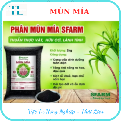 Phân hữu cơ mùn mía Sfarm ủ vi sinh, phân bón thuần thực vật 100% mía đường giúp cây trồng dễ ra hoa, đậu quả - Túi 2kg