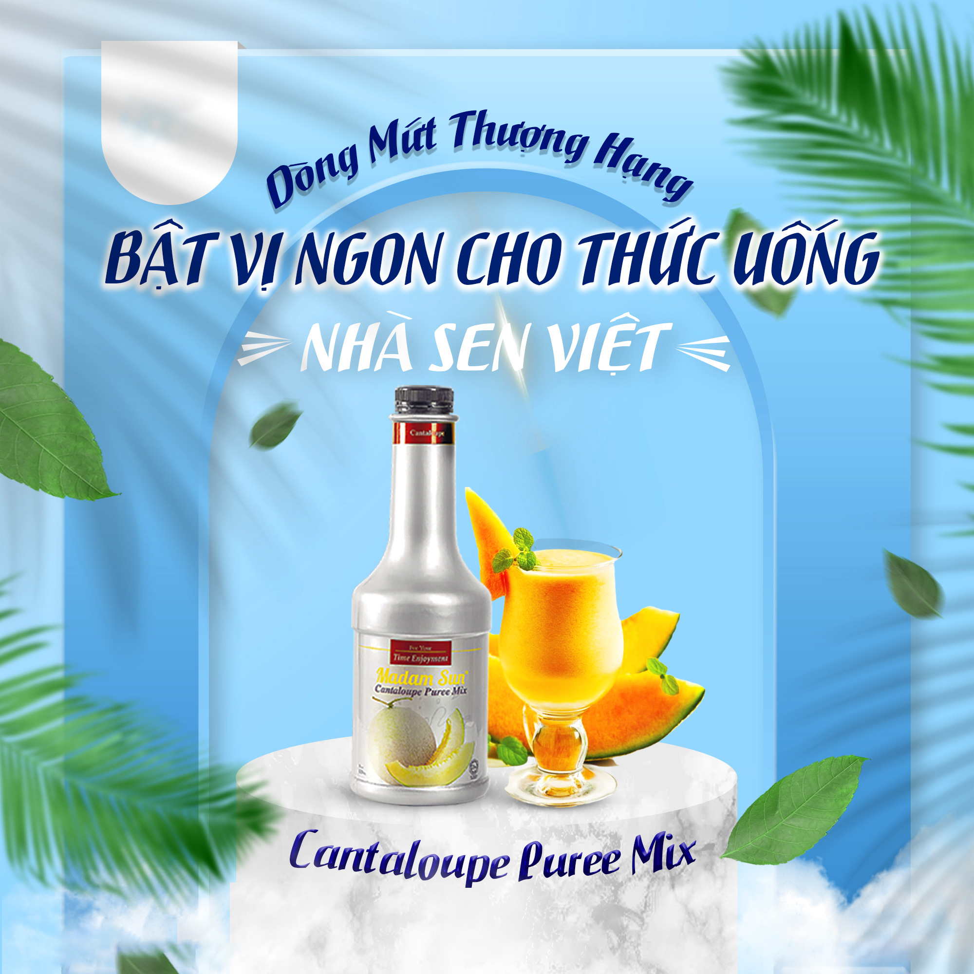 Mứt trái cây pha chế Madam Sun vị Dưa Lưới (Cantaloupe Puree Mix) chai 1L - Hàng nhập khẩu Malaysia