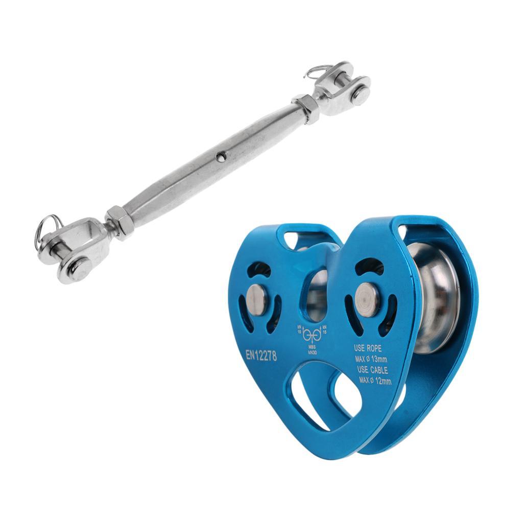 30KN Heavy Duty Zip Line Cable Trolley Zipline Fast Speed Dual Pulley + M12 Jaw Turnbuckle Rigging Screw