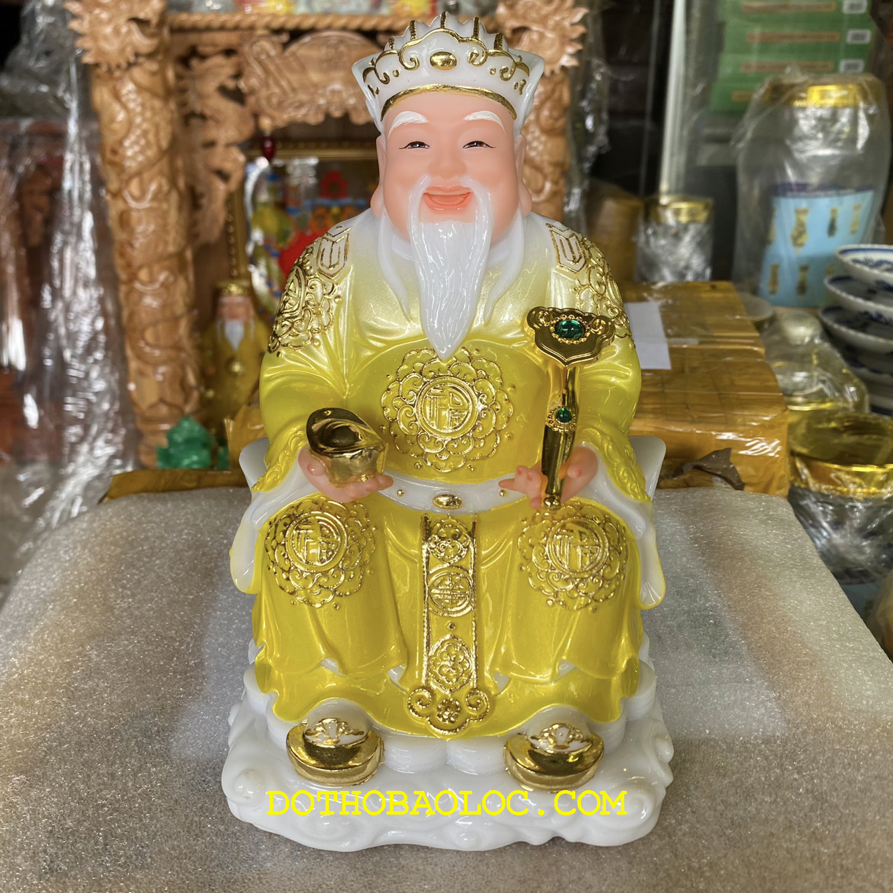 Tượng Thần tài Thổ Địa bằng đá nhập khẩu cao cấp cao 22cm – Màu vàng