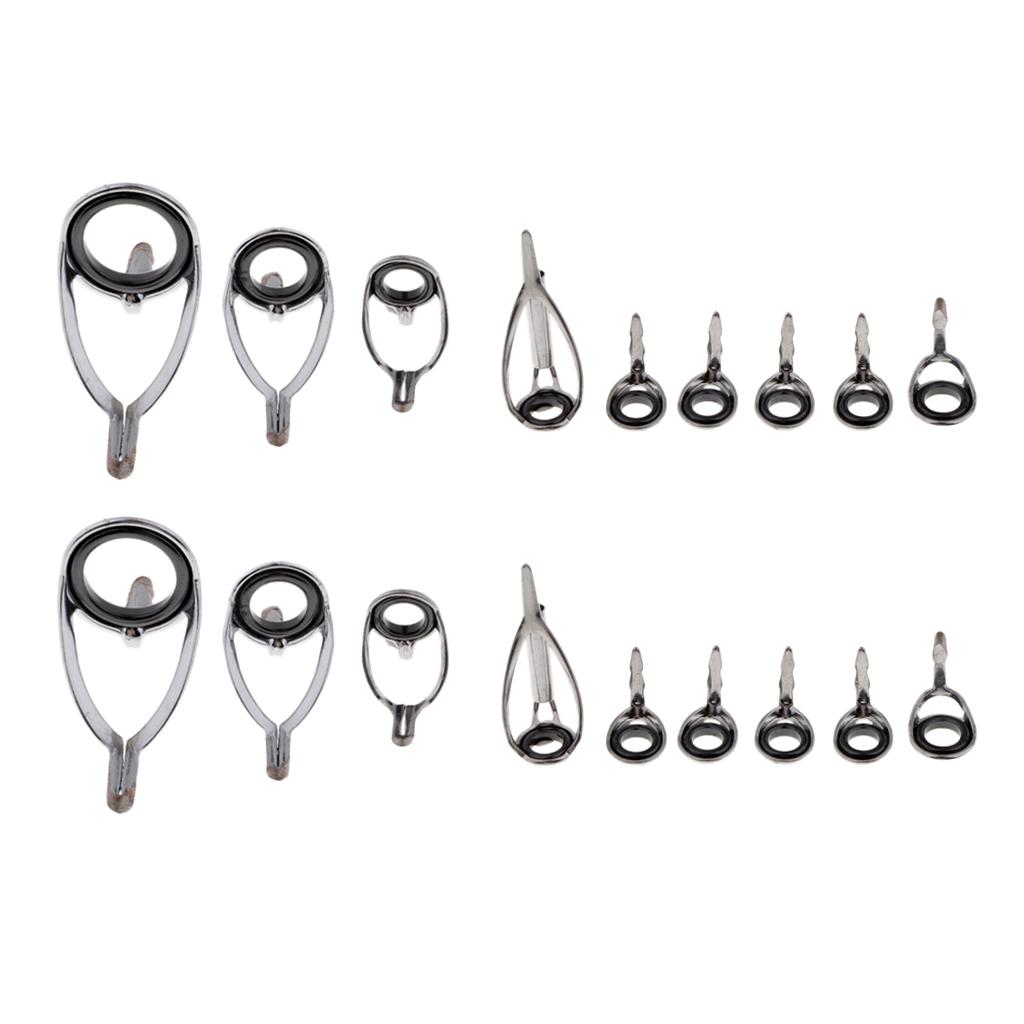 18pcs Ceramic Ring Eyes Fishing Rod Guide Tangle Free Stainless Steel Frame