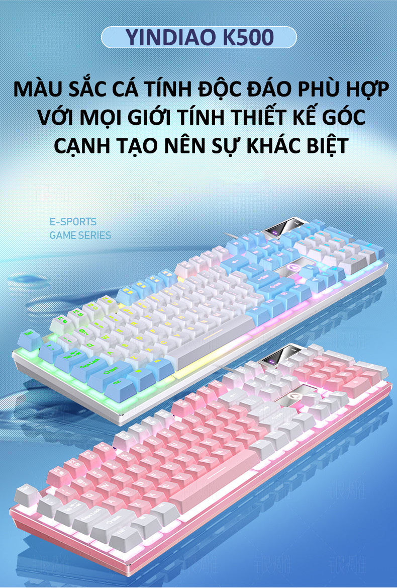 Bàn phím giả cơ YINDIAO K500 đa dạng màu sắc kèm theo đèn led 7 màu xuyên phím dành cho game thủ - Hàng Chính Hãng