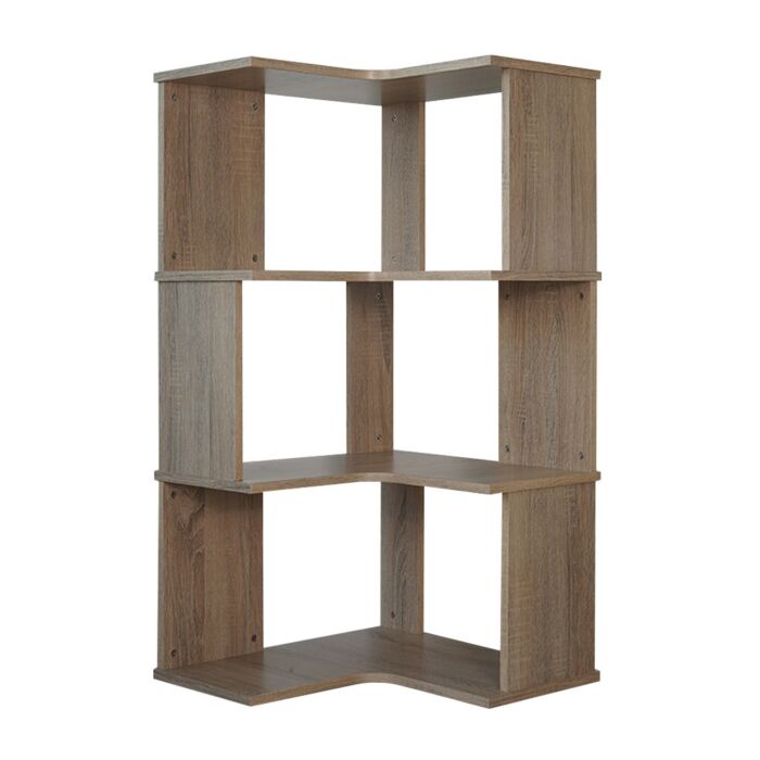 SB Furniture, Looms, Clint 3-Tier Corner Shelf, Solid Oak Color, W50xD50xH96 cm.