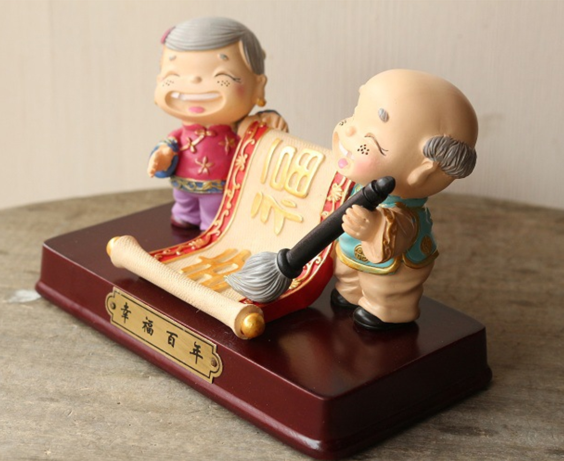 Bộ tượng Ông Bà "Bách Niên Giai Lão" mẫu viết thư pháp MIXU-T071