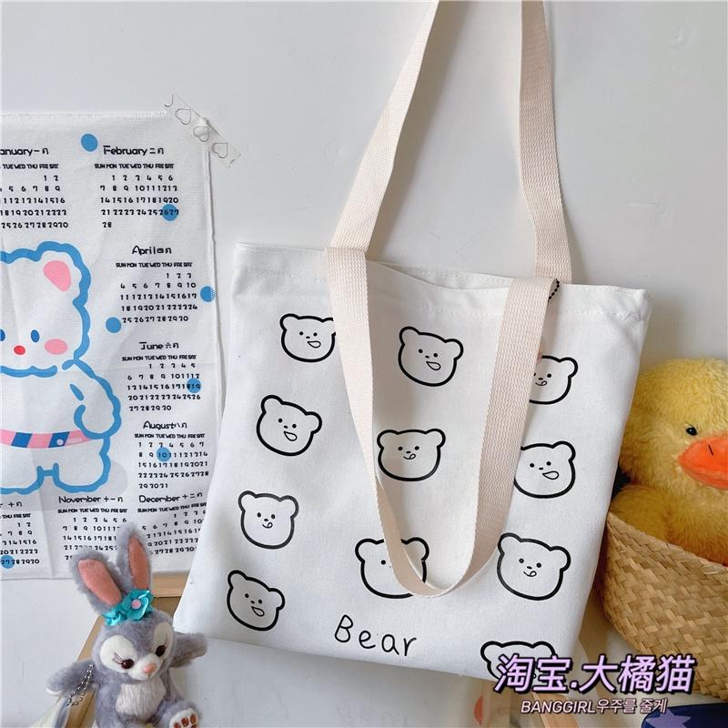 Túi tote , túi vải ulzzang hàn quốc đeo chéo , đeo vai họa tiết gấu xinh xắn mang đi học , đi chơi TO011