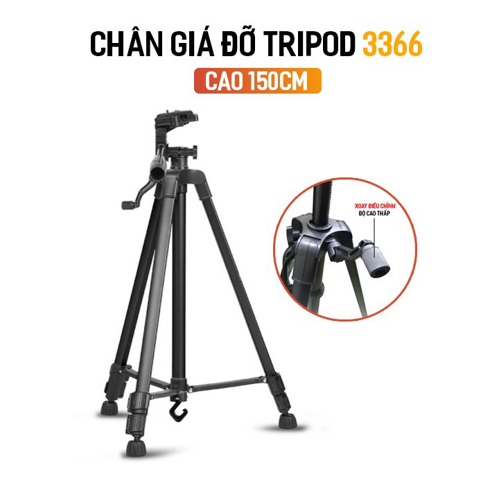 CHÂN GIÁ ĐỠ TRIPOD 3366 CAO 150CM CÓ TAY CẦM