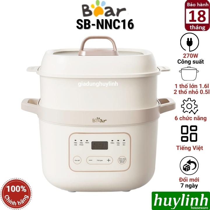 Nồi nấu chậm - chưng cách thuỷ Bear SB-NNC16 - 1.6 lít - tiếng Việt [1 thố lớn 1.6 lít + 2 thố nhỏ 0.5 lít] - Hàng chính hãng