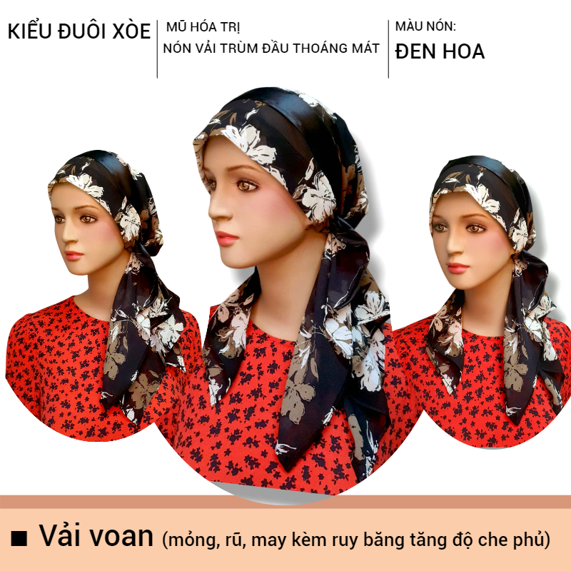 [KIỂU ĐUÔI XÒE] [VẢI VOAN] Nón vải trùm đầu, khăn đội đầu, mũ ung thư, chemo hat, khăn quấn nhiều kiểu, nón hóa trị