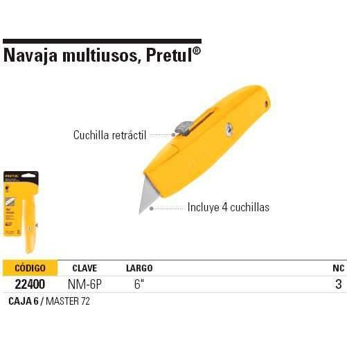 Dao rọc cáp 18mm cán vàng Pretul - NM-6P