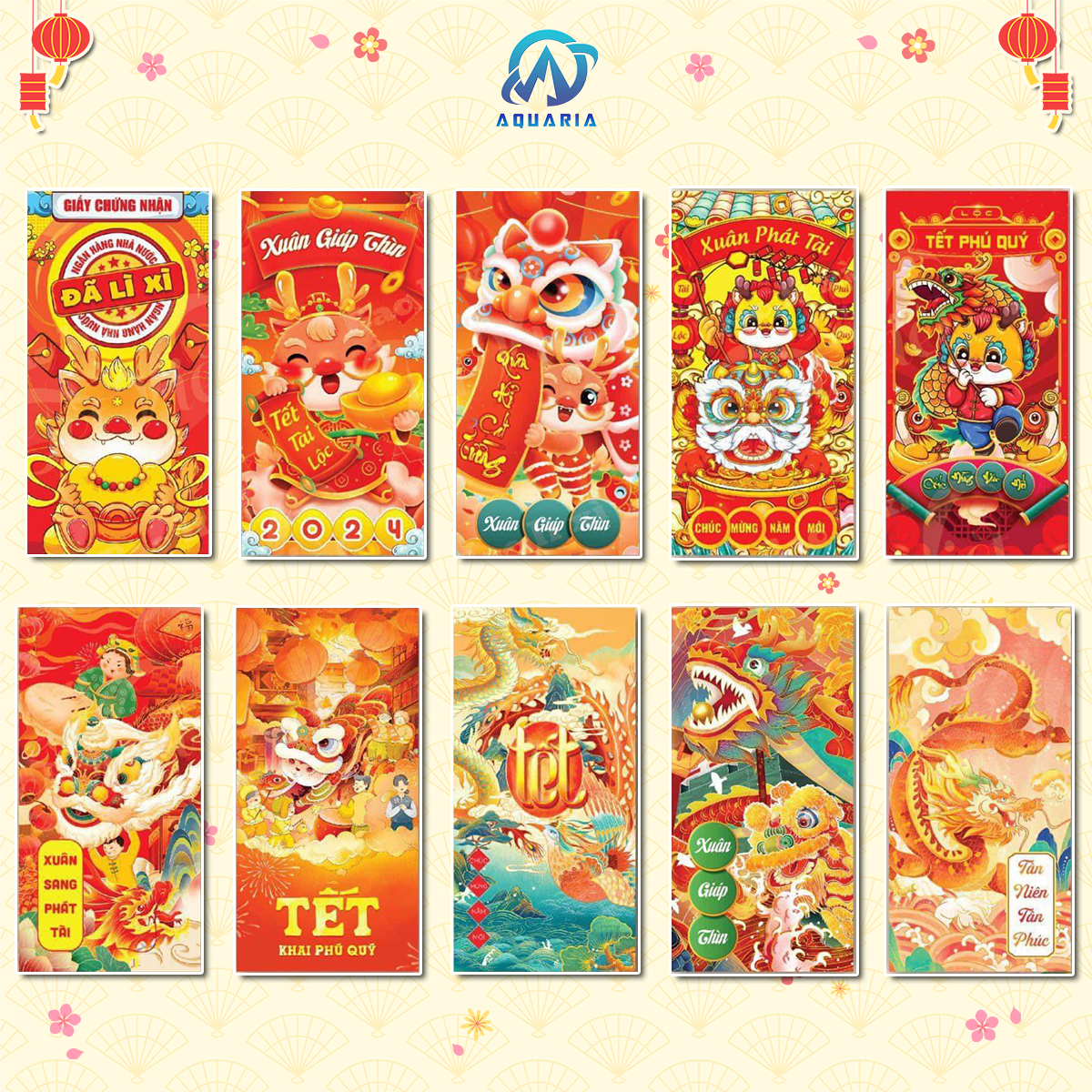 Combo 100 Bao Lì Xì Tết Giáp Thìn 2024 Họa Tiết Mẫu Đa Dạng Độc Lạ