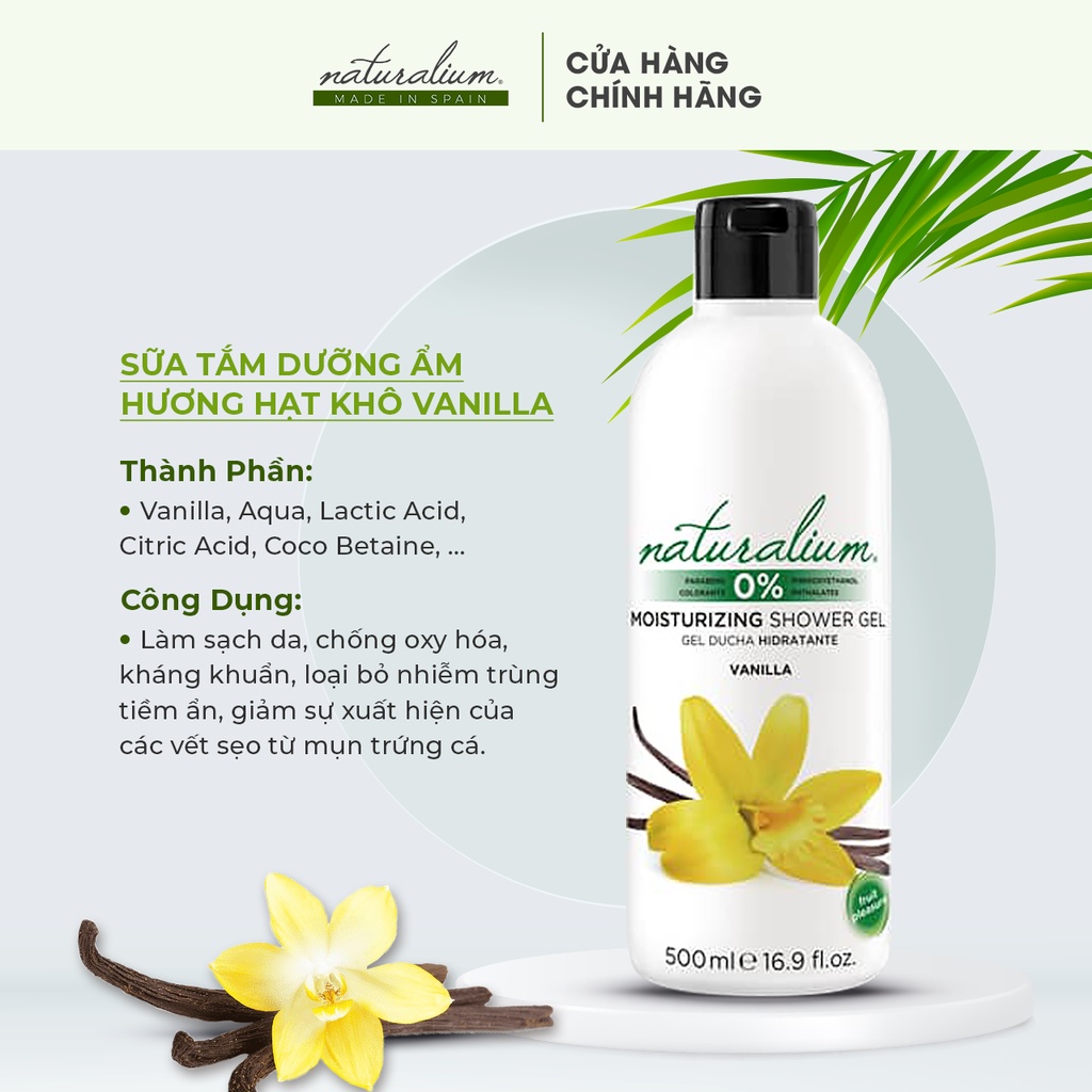 Sữa tắm dưỡng ẩm NATURALIUM hương hoa vani 500ml giúp loại bỏ bụi bẩn, dưỡng ẩm &amp; làm sáng da