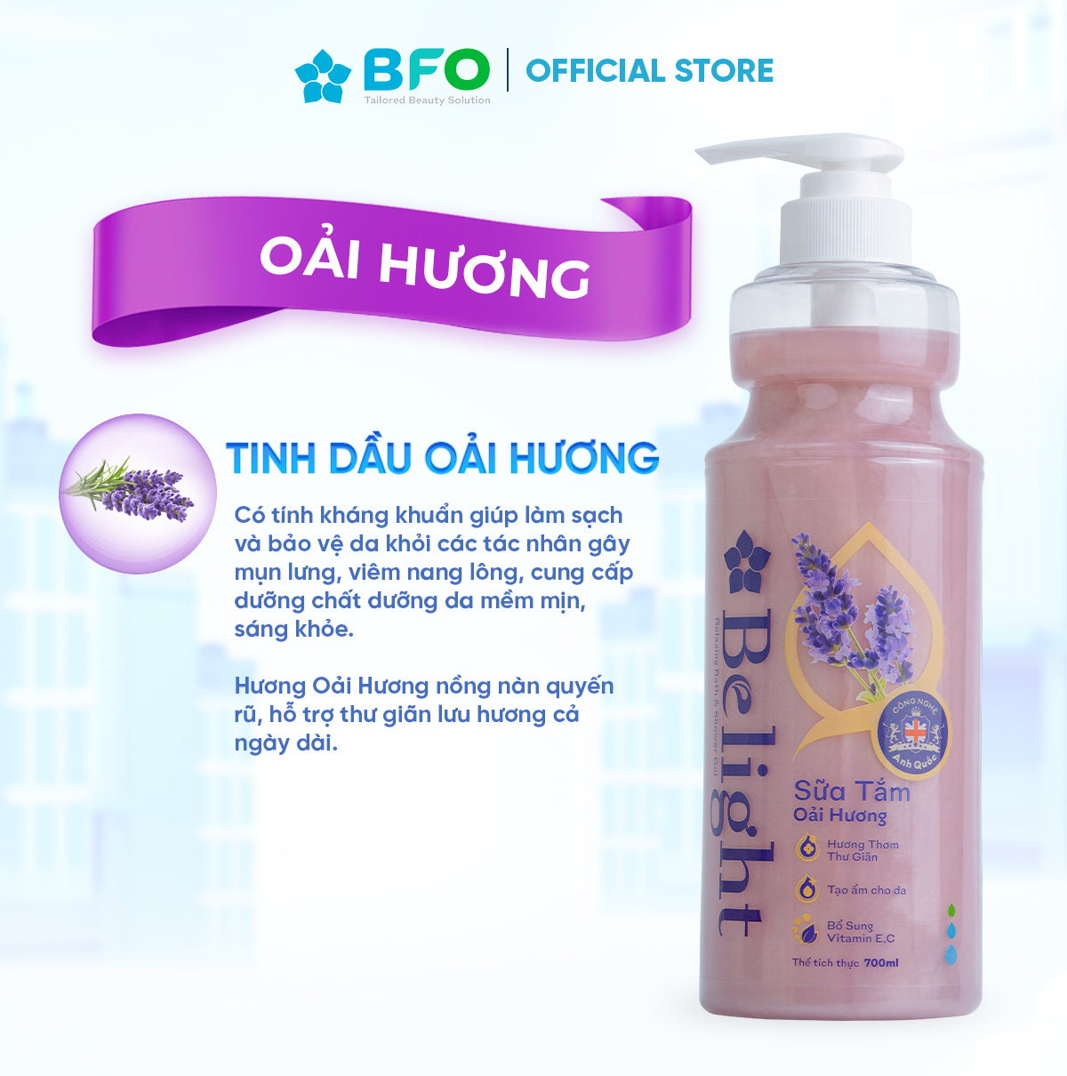 Sữa Tắm Lưu Hương Dưỡng Trắng Dưỡng Ẩm Belight Dưỡng Da Mềm Mịn Chiết Xuất Thiên Nhiên 700ml
