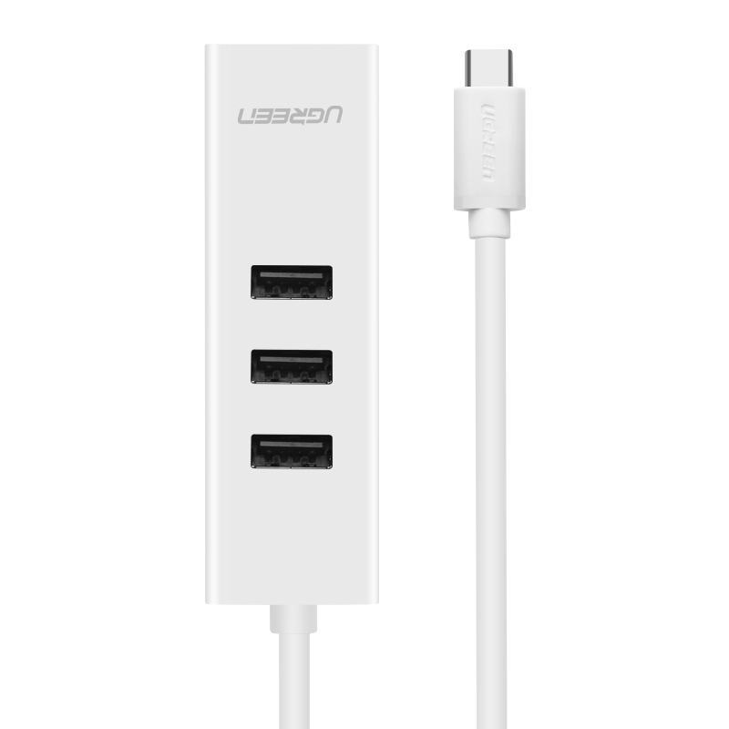 Cáp chuyển đổi USB type C sang đầu mạng Ethernet RJ45 + Hub 3 cổng USB2.0 dài 30cm UGREEN 20792 - Hàng Nhập Khẩu