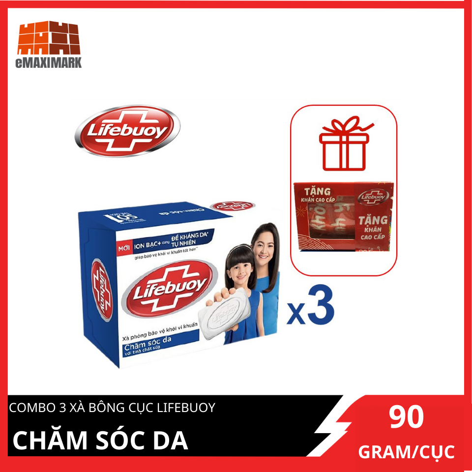 COMBO 3 Xà Bông Cục Lifebuoy Chăm Sóc Da 90gx3