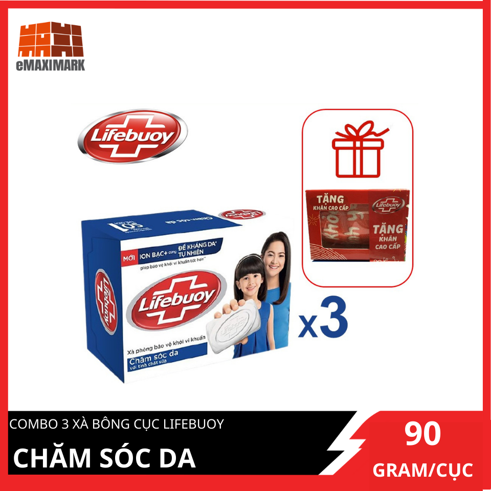 COMBO 3 Xà Bông Cục Lifebuoy Chăm Sóc Da (Xanh) 90gx3